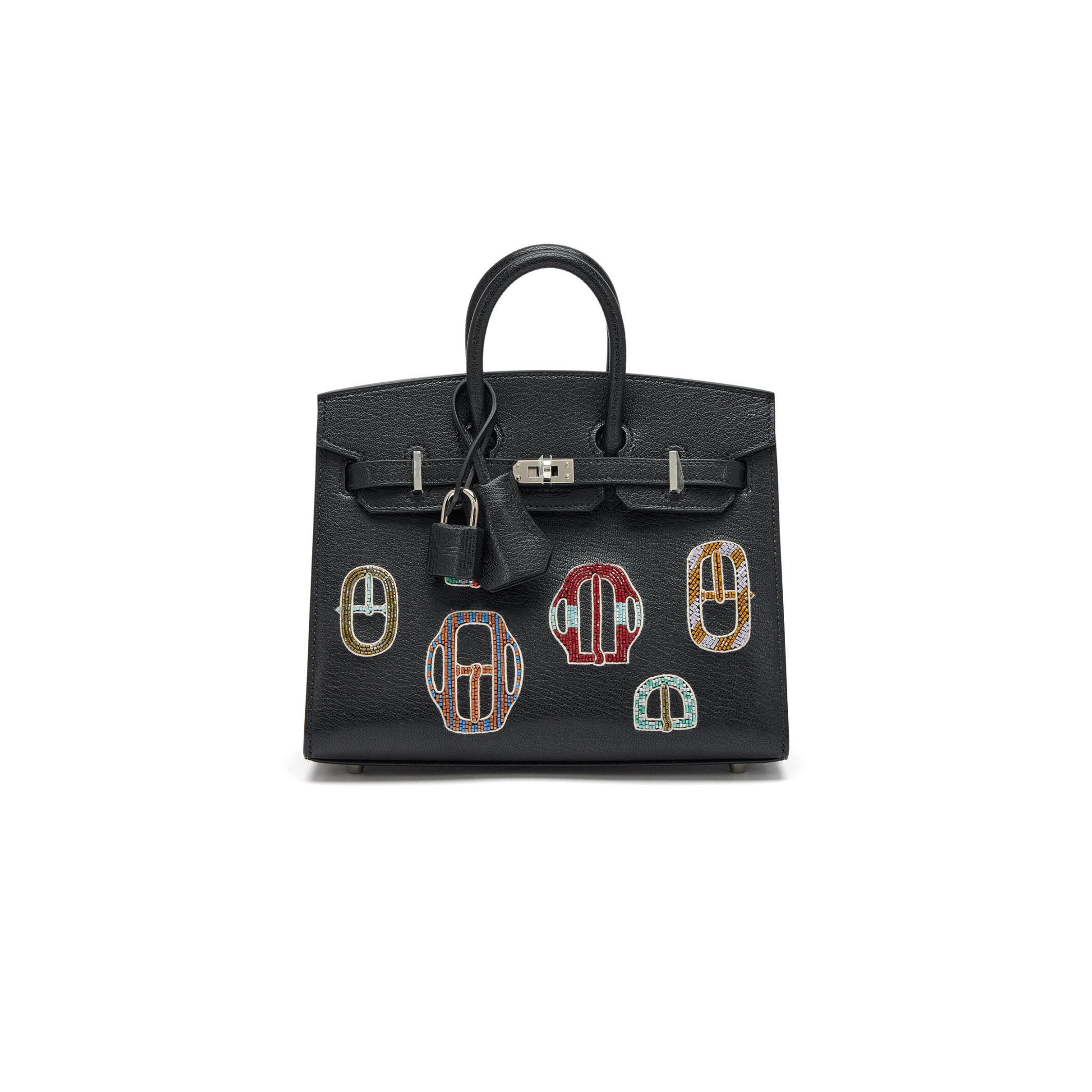 HERMÈS MASTER BIRKIN 20 SELLIER BOUCLERIE MODERNE BLACK CHÈVRE PALLADIUM HARDWARE (20*17*11cm)